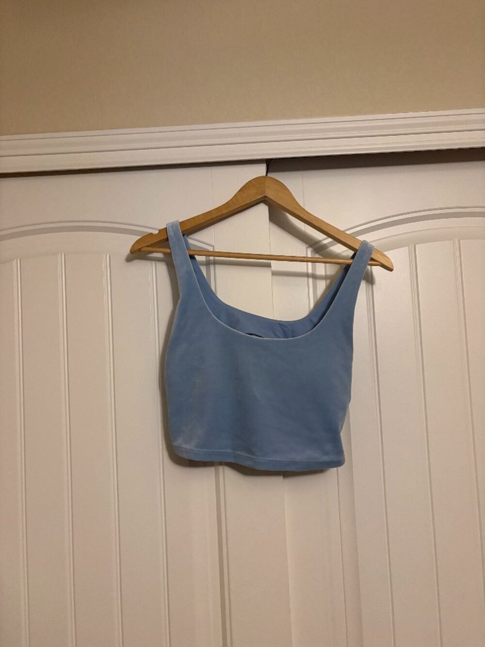 Athleta Plush Velvet Cut-Out Crop Sports Bra Medium Light Blue Removable Pads